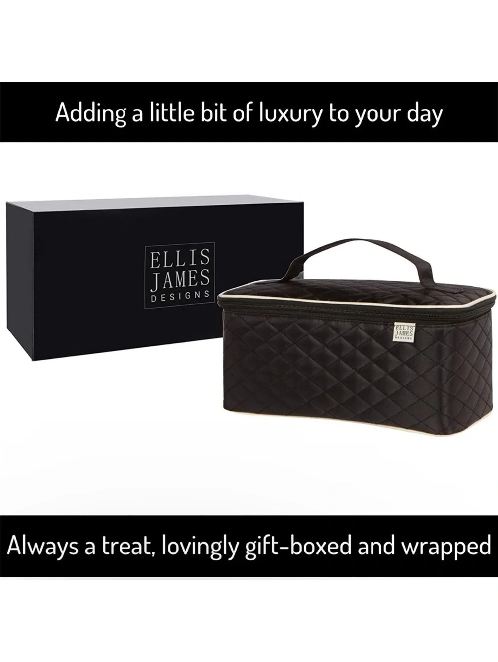 Ellis James Black and Cream Makeup Travel Bag